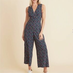 Marine Layer Holli Cherry Print Navy Wide Leg Jumpsuit S